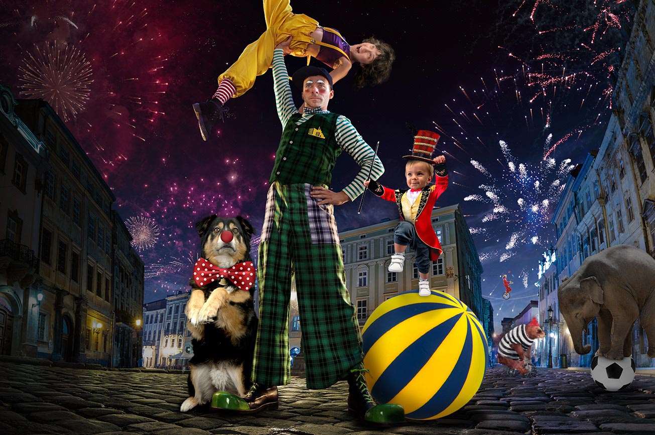 Brian and his family dressed up as a circus act